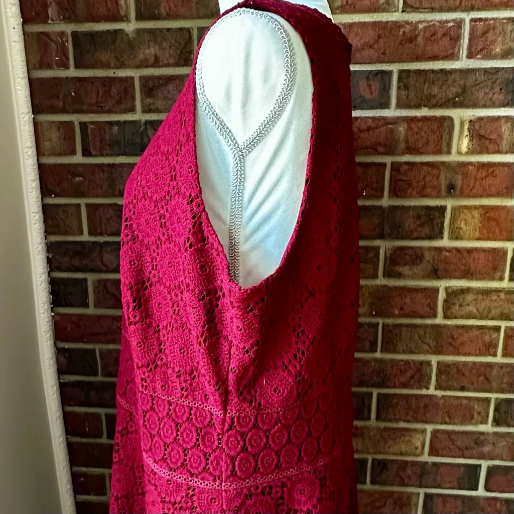 Charter Club Burgundy Lace Midi Dress Crochet Lace Flowers Boho Chic Witchy Vibe - Image 3