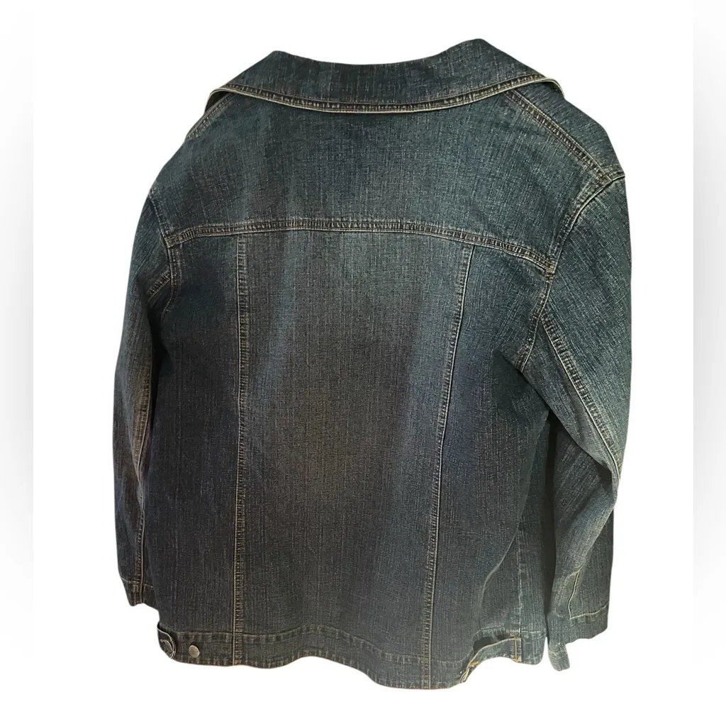 EUC Button up Chico’s denim jean jacket dark blue unlined cotton/spandex 12 - Image 2