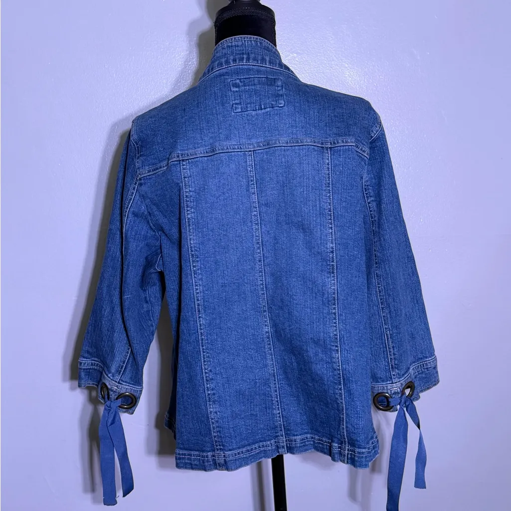 3/4 Sleeve Denim Jacket with Eyelets and Ties L A L live a little Sz 1X - Image 3