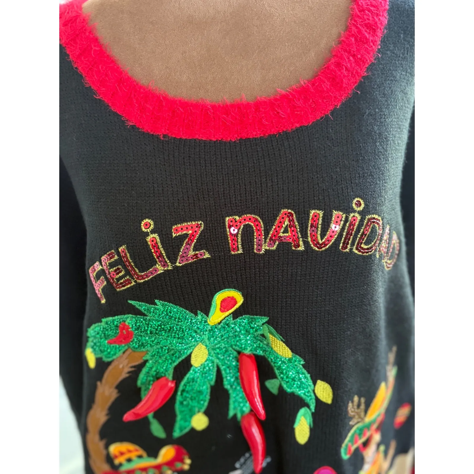 Feliz Navidad Ugly Christmas Sweater‎ Santa Sombrero Holiday Time 2X - Image 4