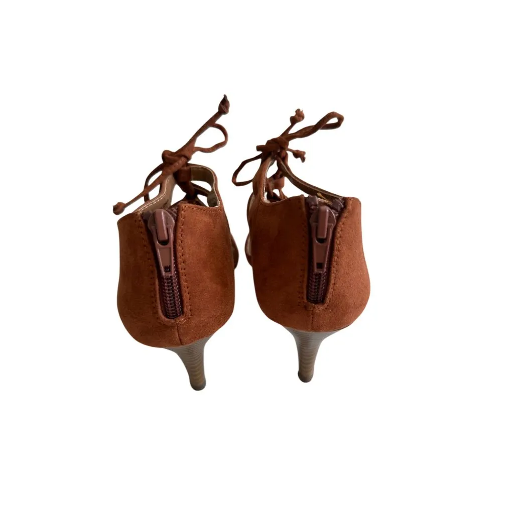STYLE & CO Copper Orange Faux Suede Lace Up Heels Size 7 - Image 5