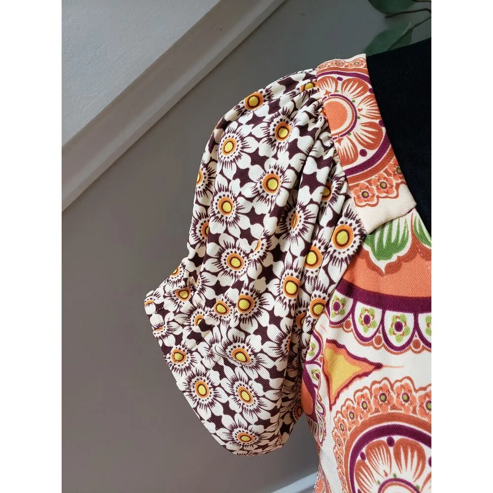 ECI Wrap Dress Women's Large Multi Floral Stretch Pleated Waist Belted V Neck - Image 12