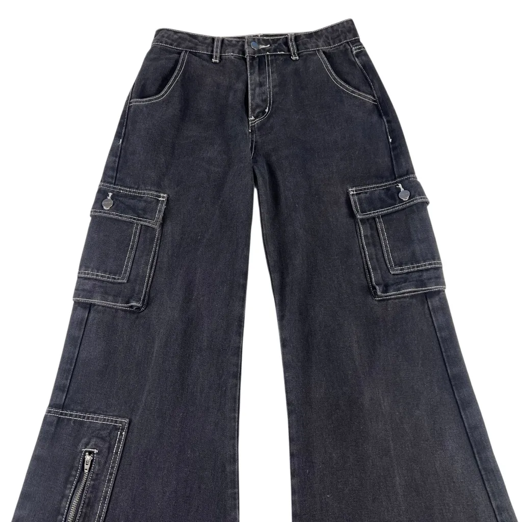 Superdown Natt Baggy Cargo Black Wide Leg Jeans - Image 7