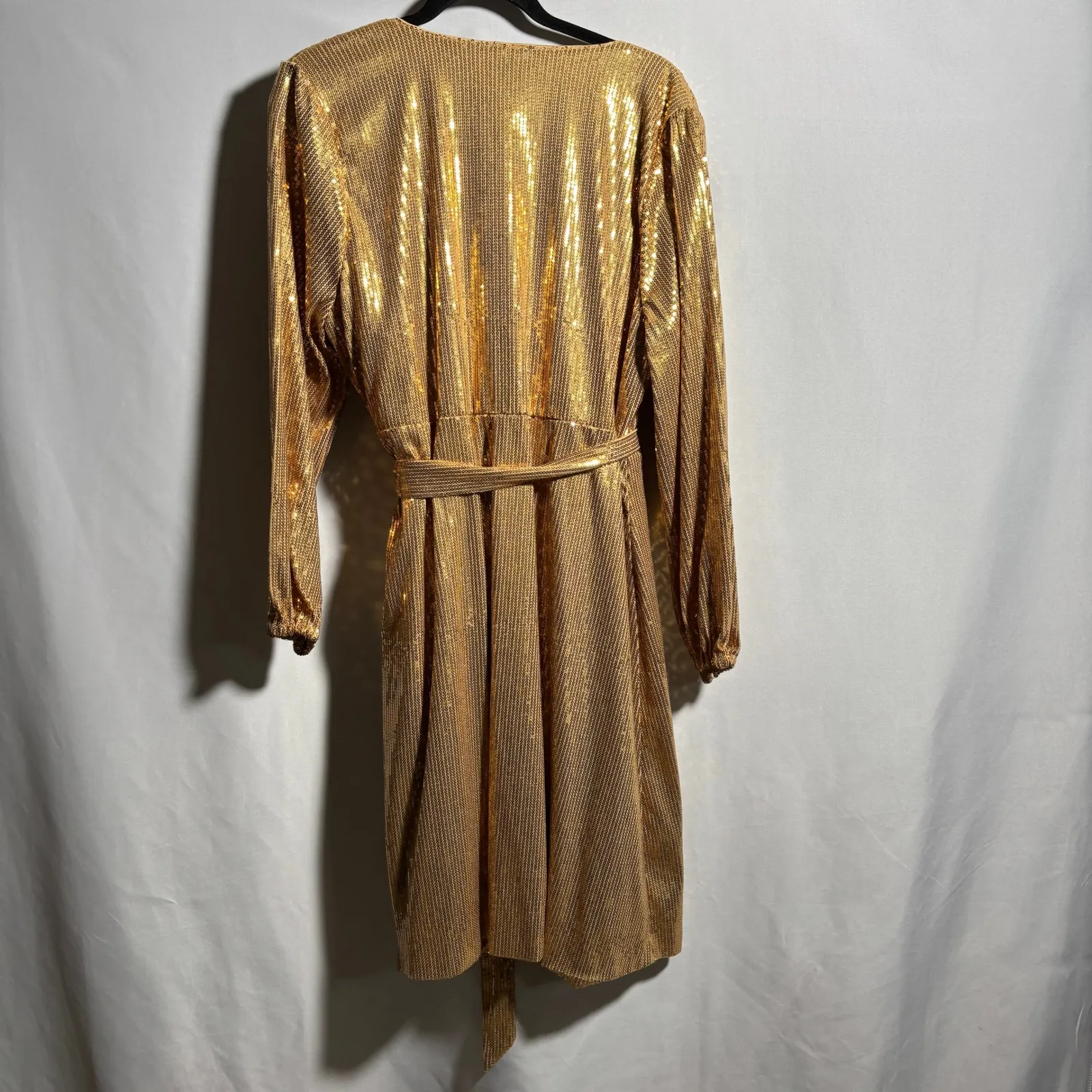INC Gold Sequin Wrap Dress Long Sleeve Belted Glam V Neck Party Plus Size 2X - Image 2
