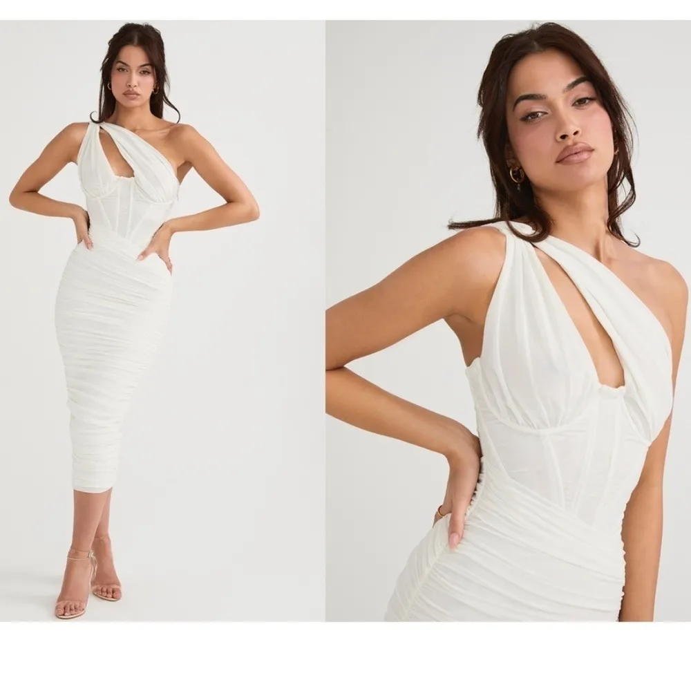 HOUSE OF CB   'Valentina' Ivory white Asymmetric Cutout Midi Dress NWOT Size S‎ - Image 2