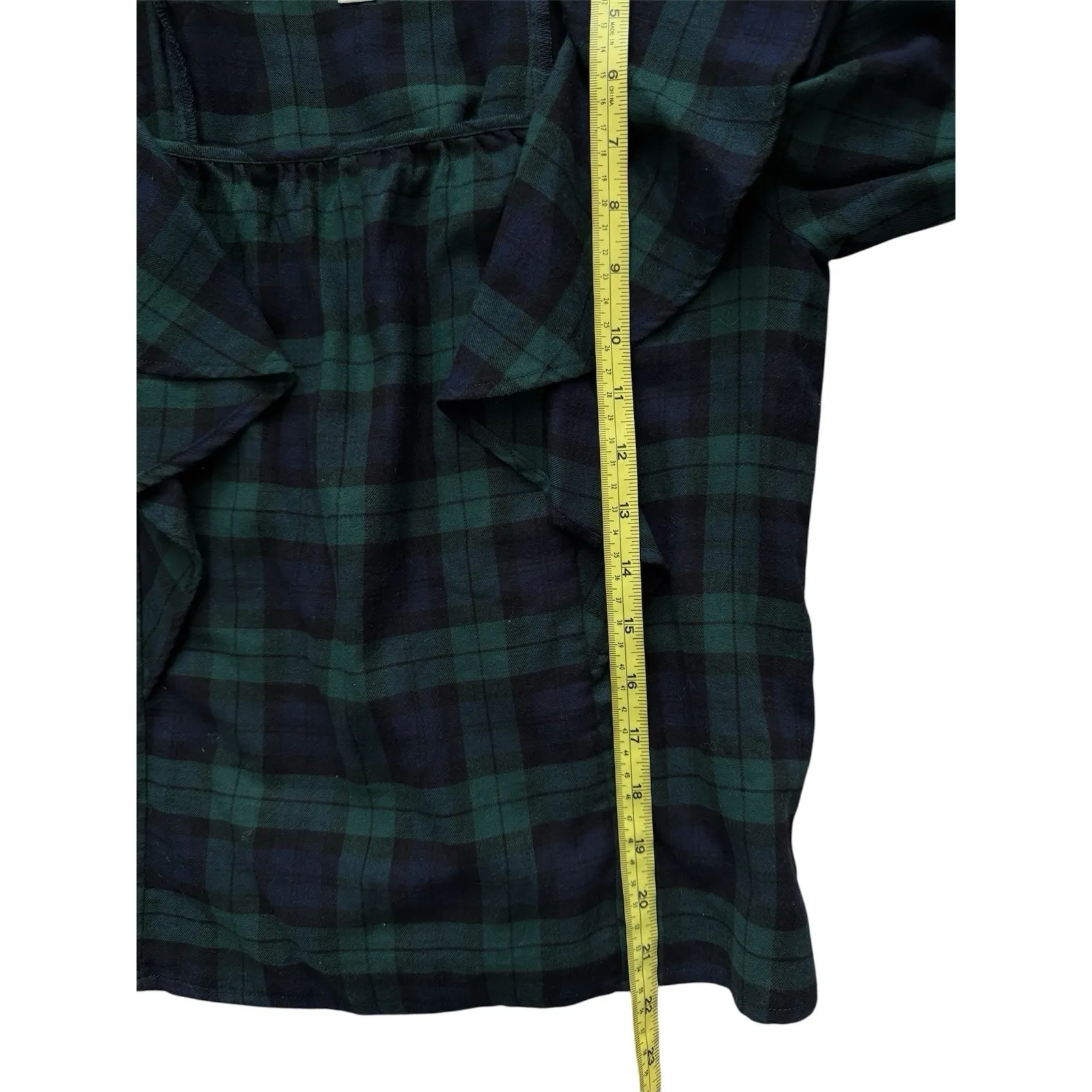 J.Crew Blackwatch Blue Green Flannel Squareneck Ruffle Top Women Size Petite XS - Image 14