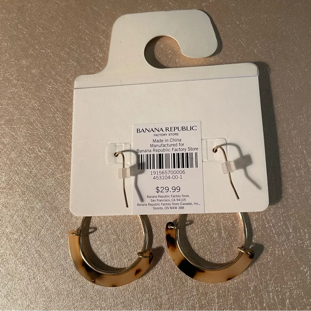 BananaRepublic Gold Tone Teardrop Slingback Earrings w/Tortoiseshell Accent NWT - Image 2