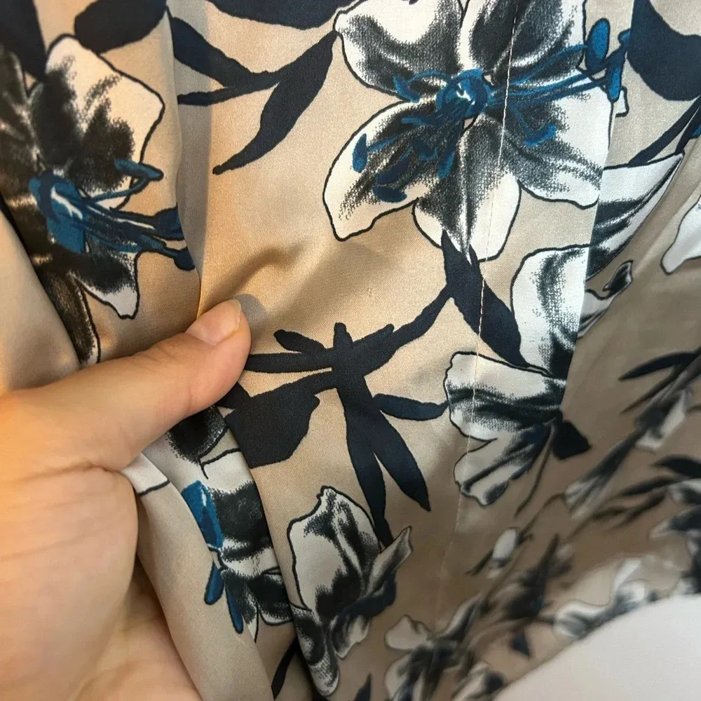 Zara Floral Satin Tie Sleeve Button Down Top - Image 4