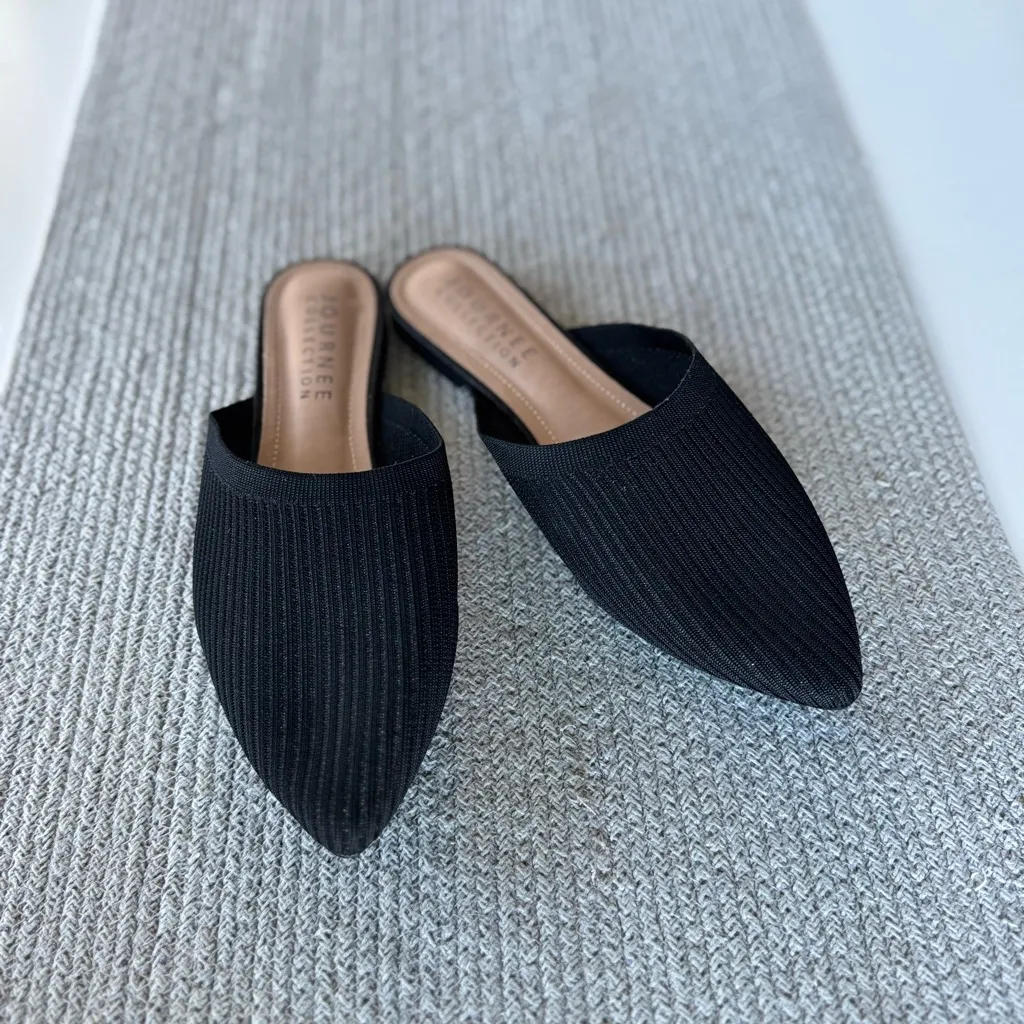 Journee Collection Black Stretch Fabric Pointed Toe Mules Slides Size 9.5 - Image 6