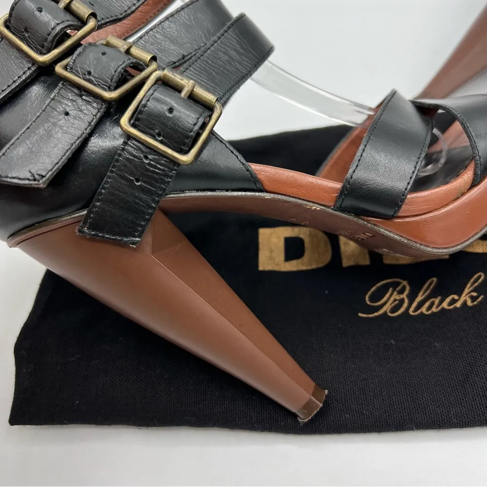 DIESEL Navajo Pocah Strappy Heel Sandals Size EU 38 US 7.5 Black & Brown Leather - Image 5