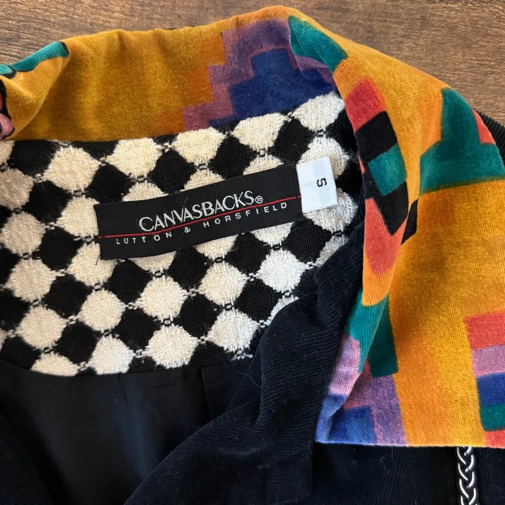 Vintage Canvasbacks Harlequin Jacket Rare Art Wear 80s 90s Y2K Fashion Sz Small Black - Image 12