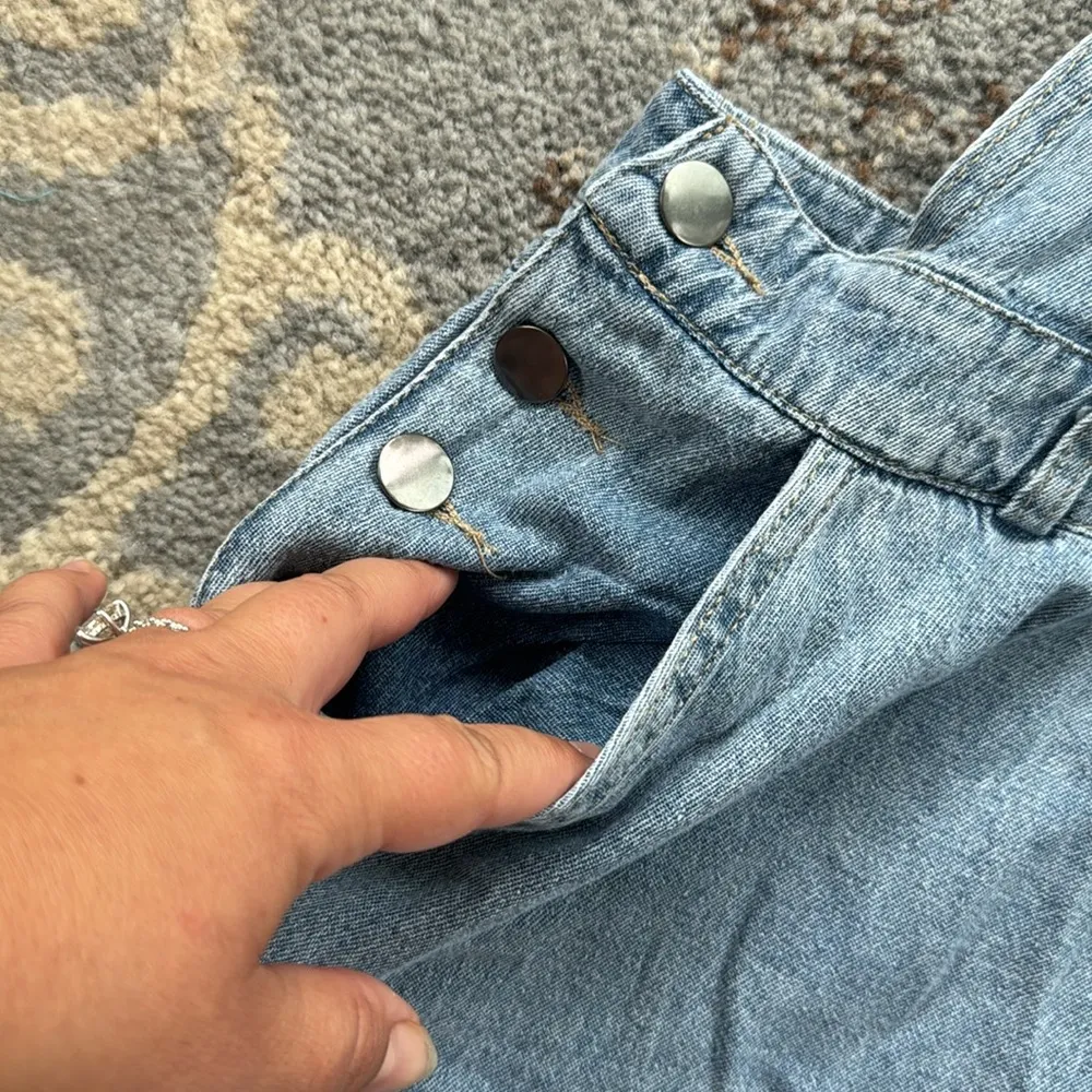 Denim Distressed Skirt Overalls Blue Medium - Image 2