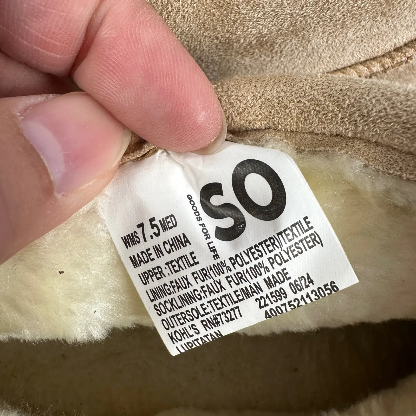 SO Goods for‎ Life Tan Faux Suede Fur Lined Short Ankle Boots Womens Size 7.5 - Image 6