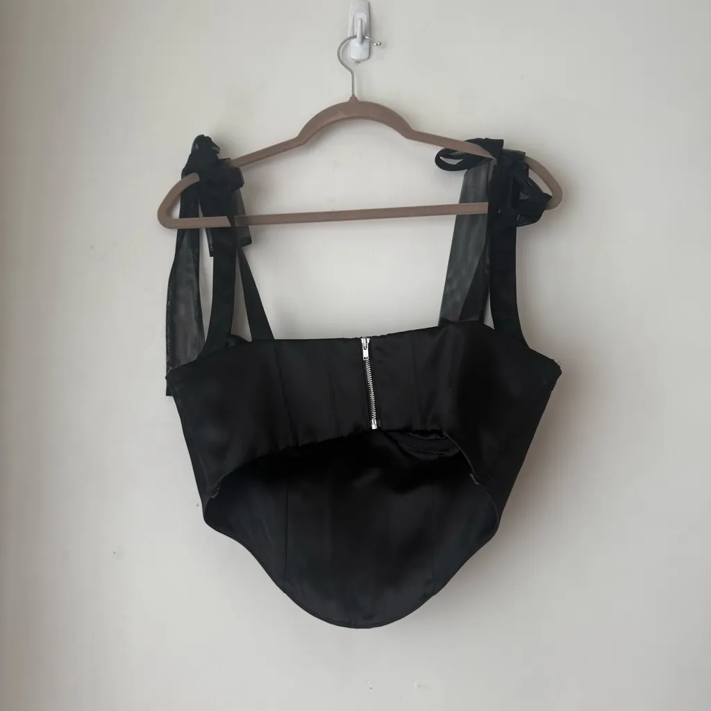 For Love & Lemons Nelly Black Satin Tie Shoulder Corset Top M - Image 6