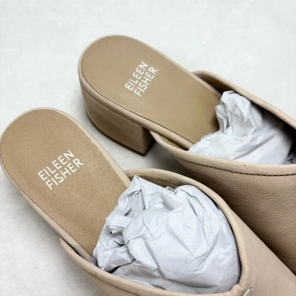 Eileen Fisher Fala tumbled nubuck mule heels tan- beige color open toe size 8.5 - Image 2