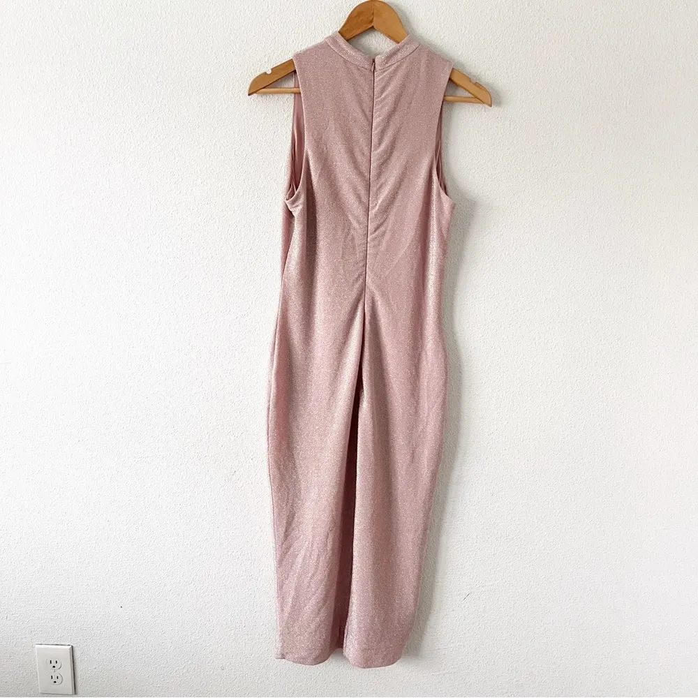 House of CB London Sleeveless Mock Neck Midi Dress in Sparkle Pink - Image 6