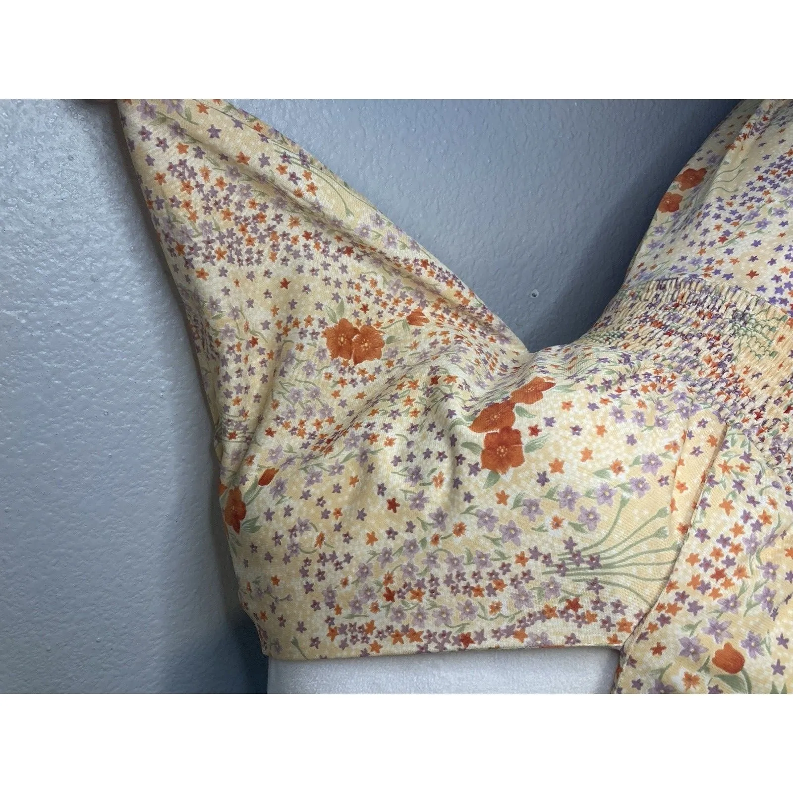 VTG Sears 70s Fairy Dress S Ditsy Floral Empire Waist Smocked Cottage Whimsical - Image 10