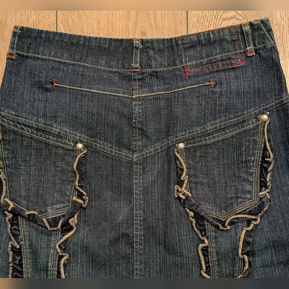 Marithe Francois Girbaud Skirt Womens 26 Dark Denim Maxi Ruffle Vintage Y2K 2000 Blue - Image 6