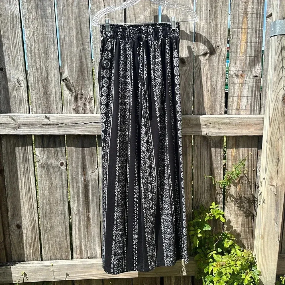 Joe B Medium boho pants black white pants stretchy drawstring lightweight comfortable - Image 5