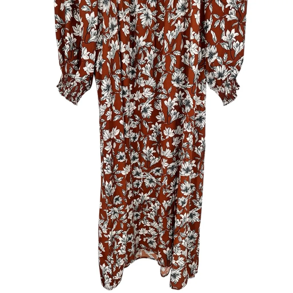 La Ligne x Target Rust Floral Print Midi Dress with Slit size 1X Long Sleeves Orange - Image 8