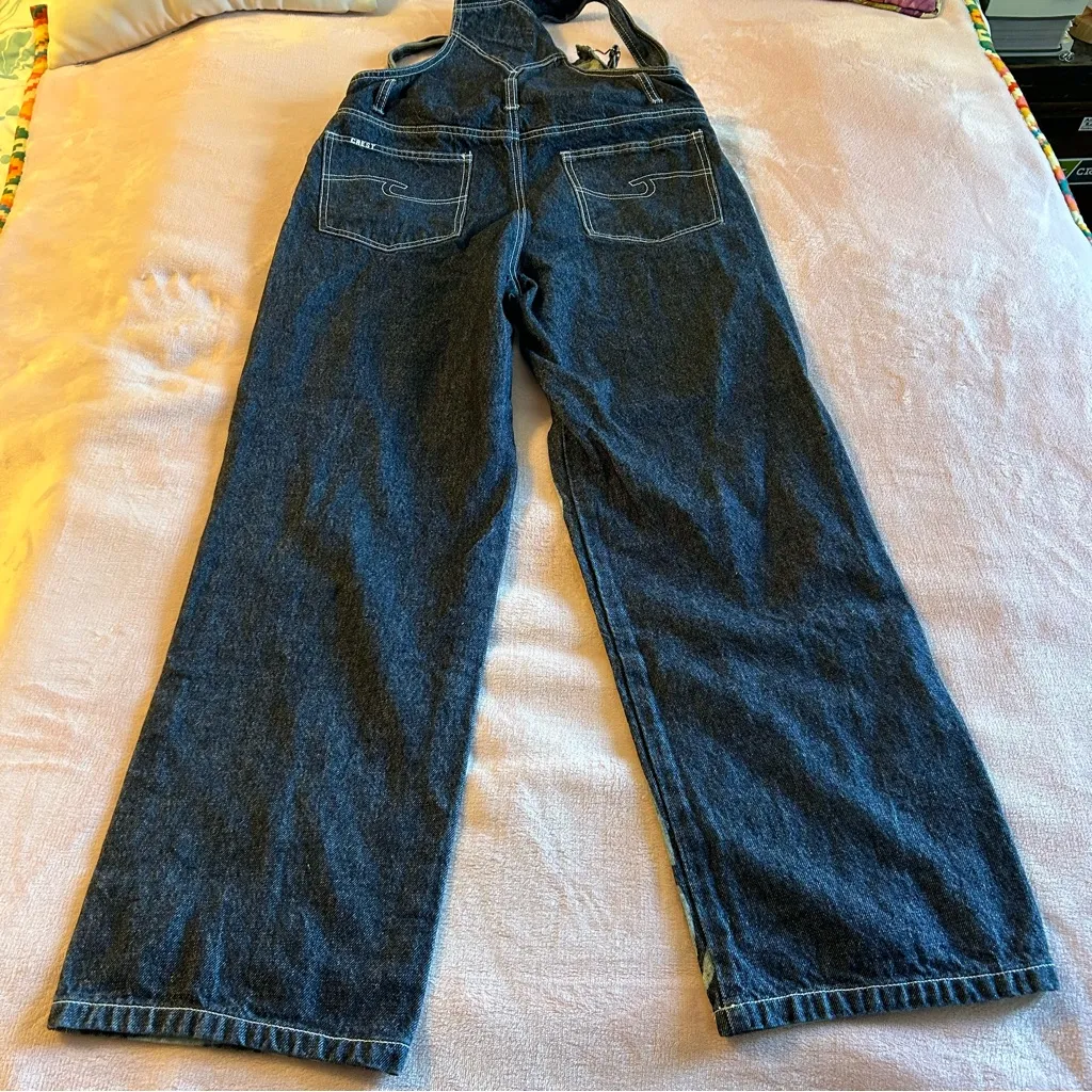Crest Jeans vintage Y2K overalls with tribal design on legs size L rare Blue Size L - Image 4