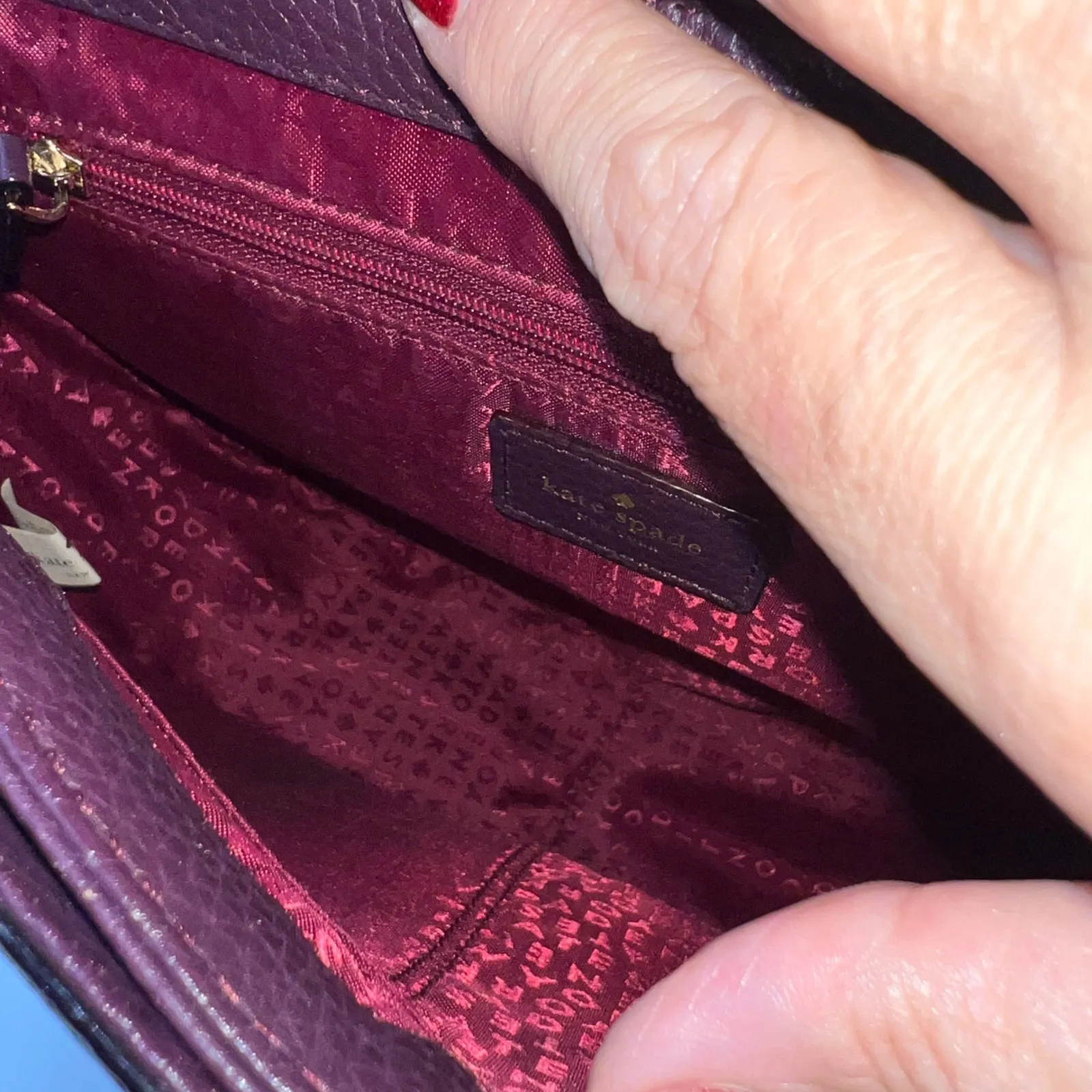 Kate Spade New York Leather Crossbody Saddle Bag Plum Small Purse - Image 6