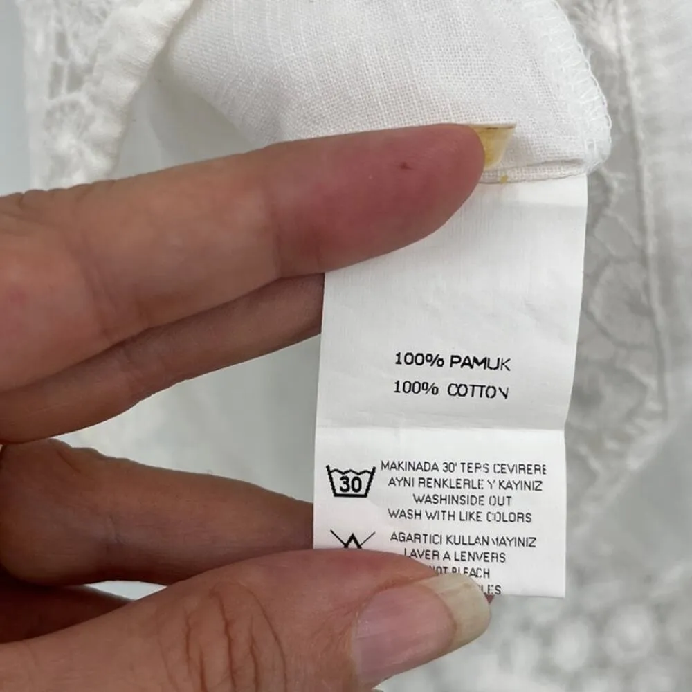 Zer Otanik Crochet Womens Top Sz 10 EU 42 EU Boho Festival Cottagecore Peasant White - Image 9