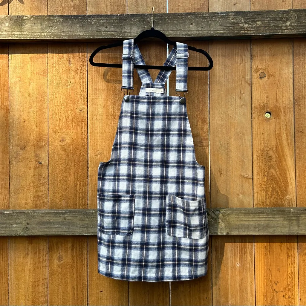 Cindy Plaid Shift Dress size small fall autumn blue overalls size‎ small - Image 3