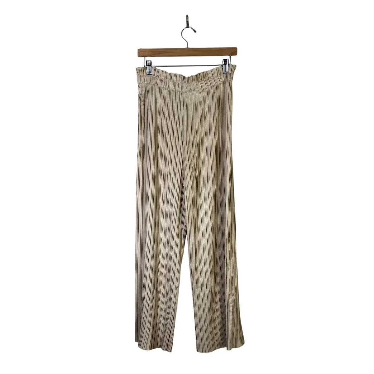 Zara Pleated Wide Leg Pants Womens S Cream High Rise Elastic Waist Minimalist - Image 4