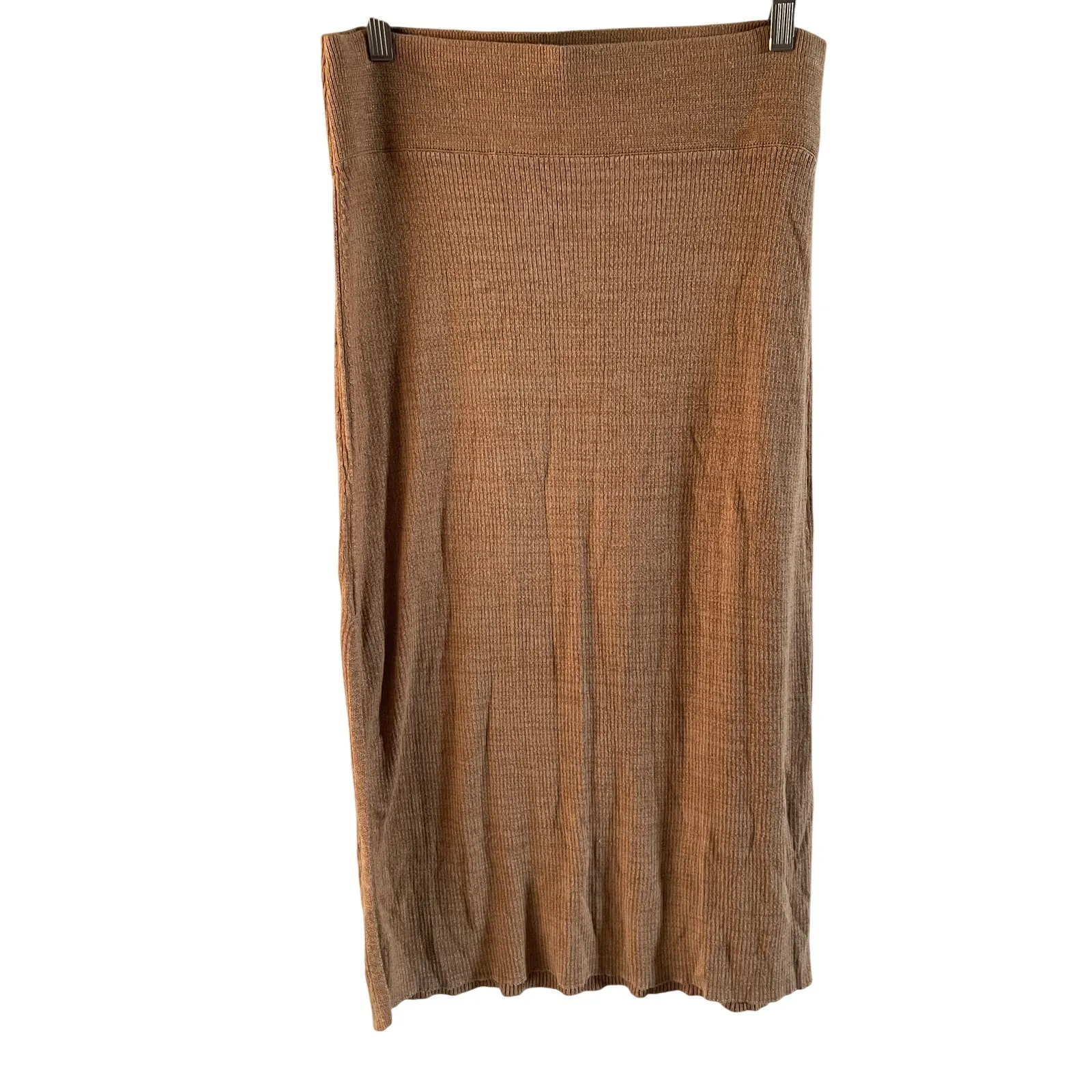 Free People Golden Hour Midi Skirt Ribbed Knit Tan Midi with Side Slit Size M - Image 5