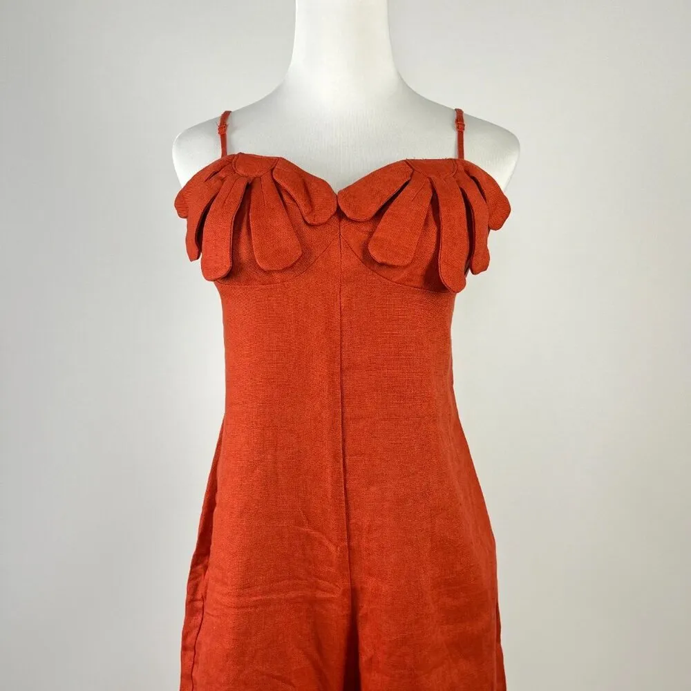 NWOT Farm Rio Red 3D Petals Bodice Euroflax Premium Linen Jumpsuit Sz S Wide-Leg - Image 7