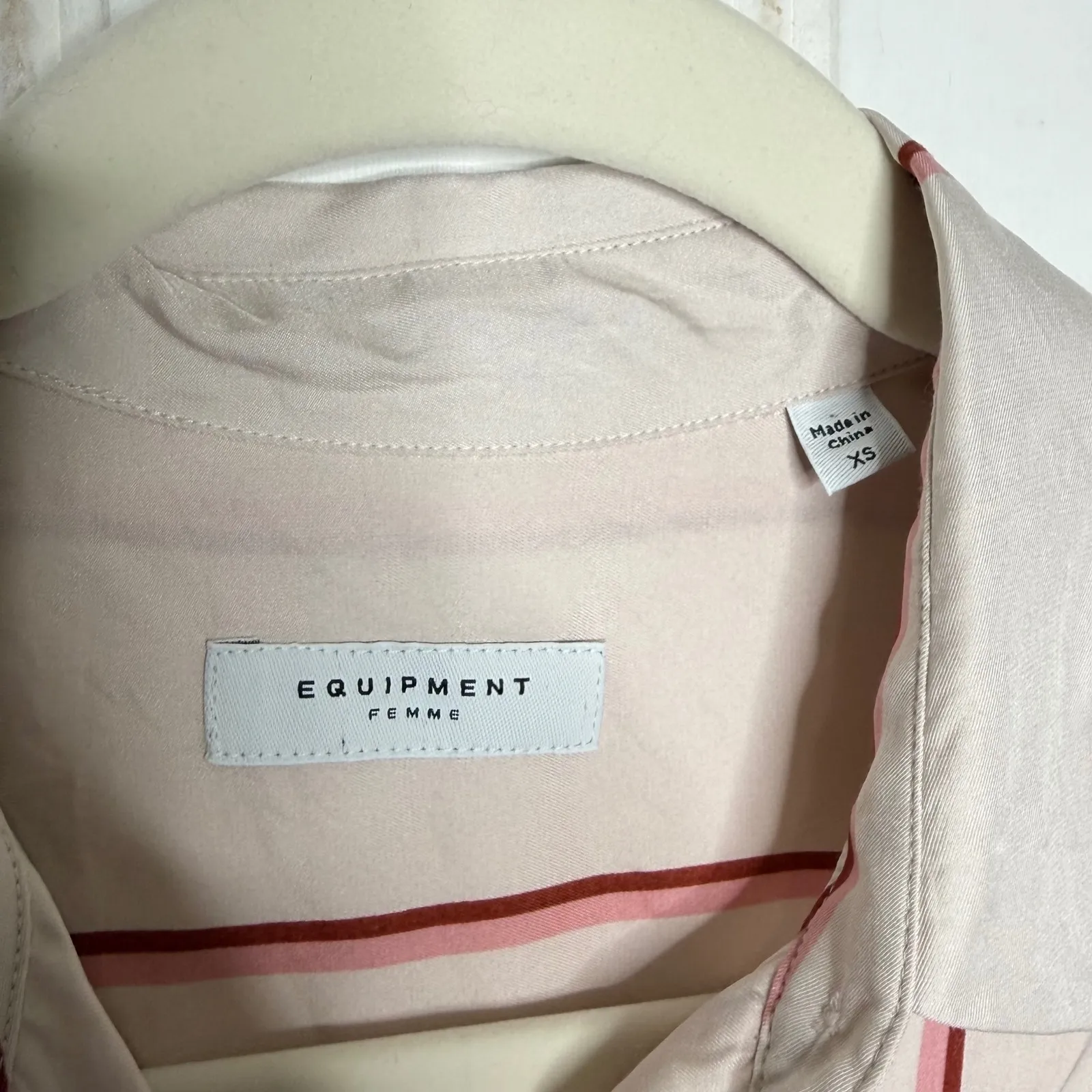 Equipment Femme Cream Red Plaid Silk Blend Long Sleeve Button Up Shirt Top XS Pink - Image 7