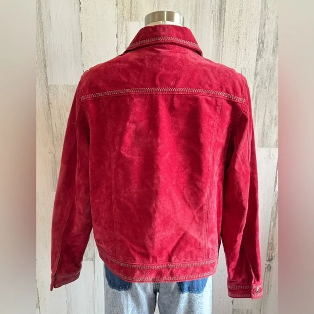 Red Suede Jacket Beaded Details western Large boho See description - Image 2