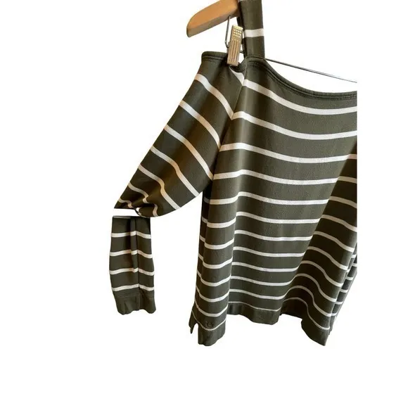 Ralph Lauren Women Medium Cold Shoulder Top Sage‎ Green & White Long Sleeve - Image 10