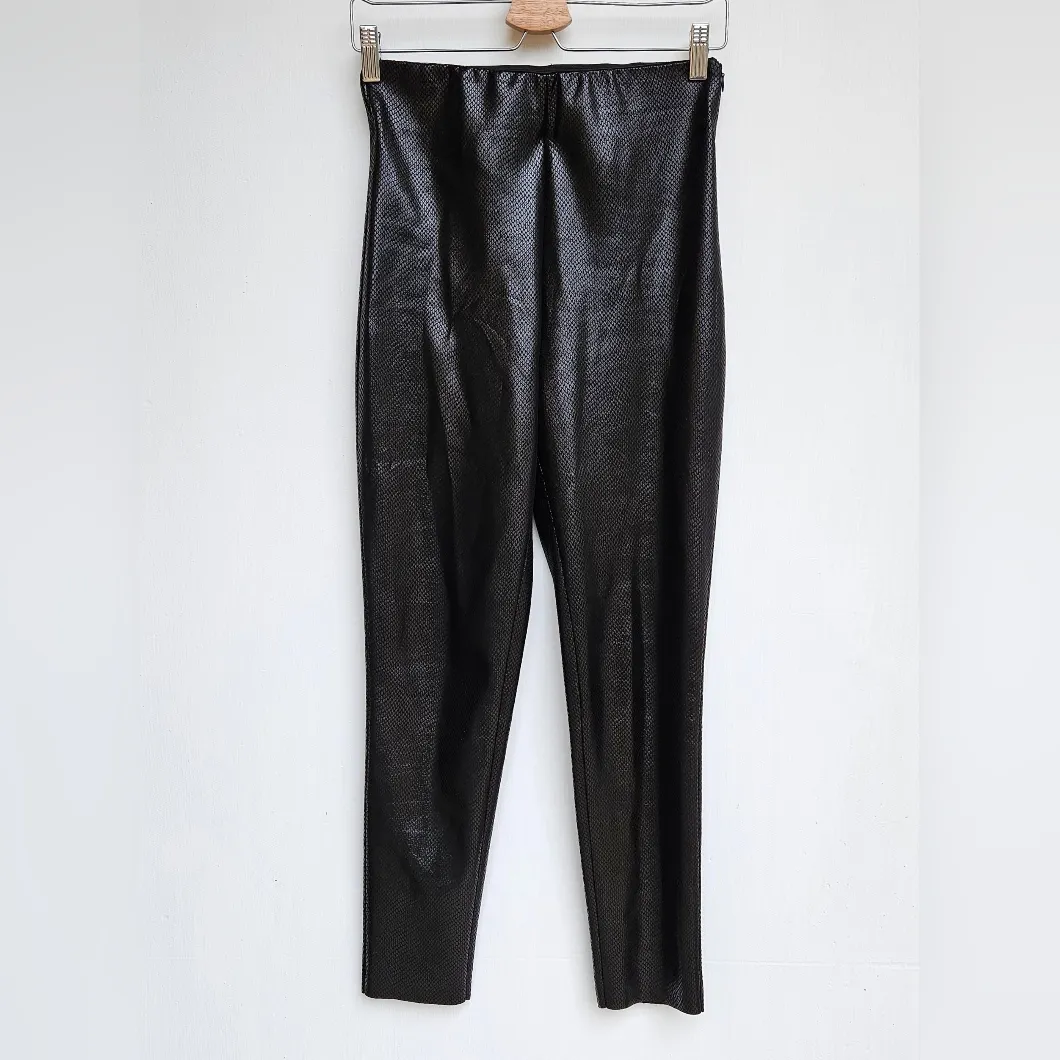 Zara Snakeskin Embossed Faux Leather Print Bonded Leggings Black High Rise - Image 8