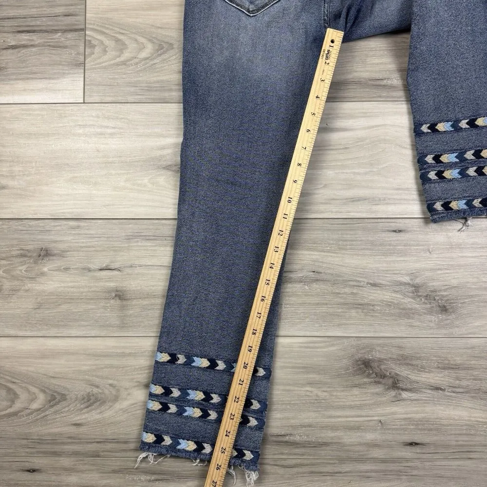 Driftwood Colette Jeans Aztec‎ Southwestern Embroidered Hem Straight Leg Size 28 - Image 8