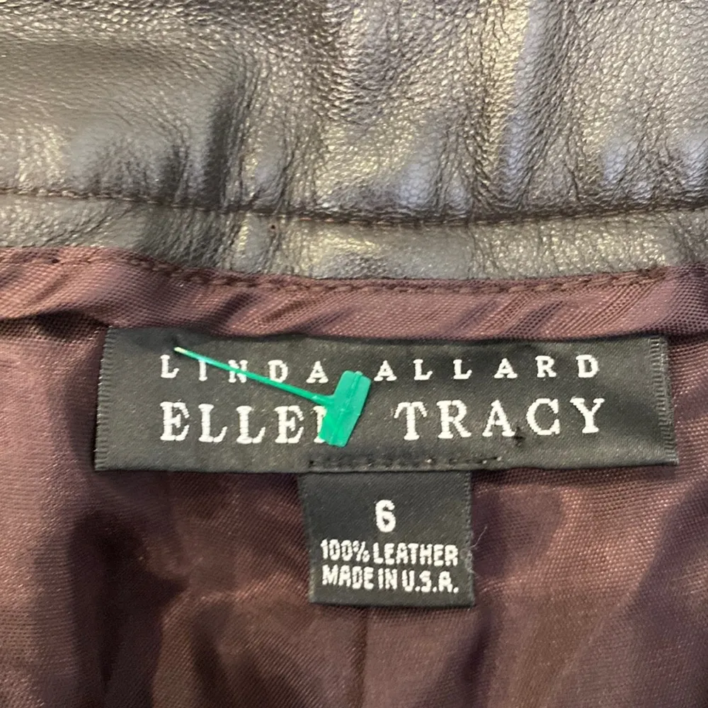 Linda Allard Ellen Tracy Black Leather Straight Leg Pants High Rise EUC Sz 6 - Image 5