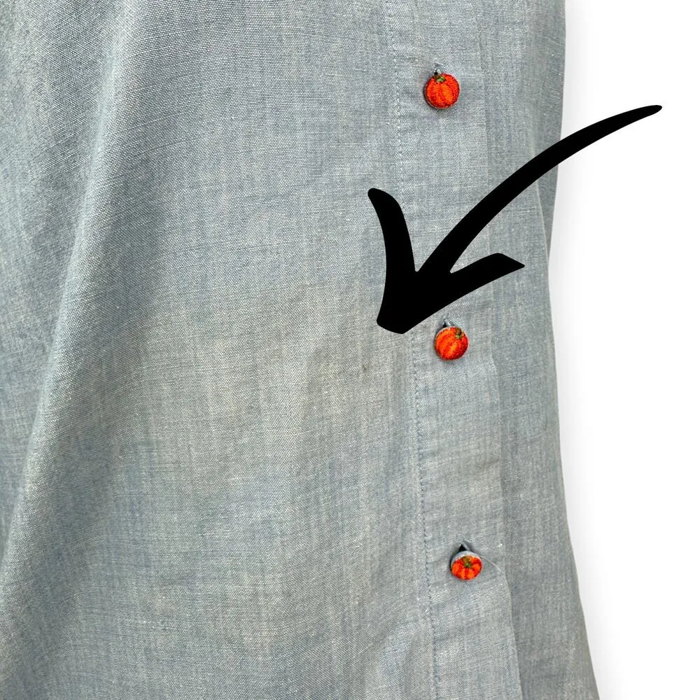 Karen Scott | S | VINTAGE Pumpkin Embroidered Cotton Chambray Button-Down Shirt - Image 9