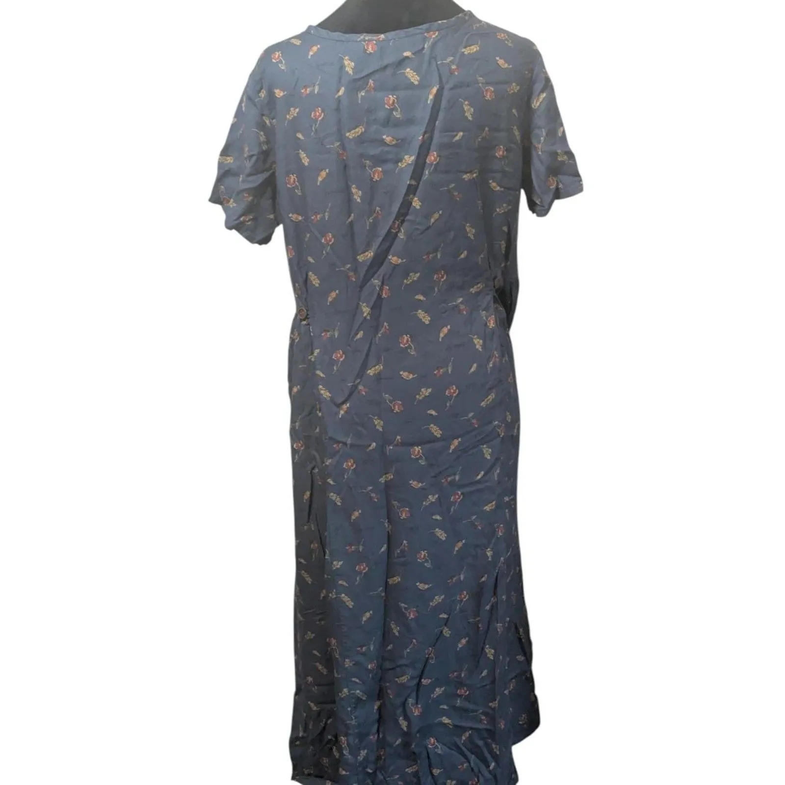 Vintage EDDIE BAUER Petite M Floral Rayon Maxi Dress Cottagecore Boho Blue - Image 7