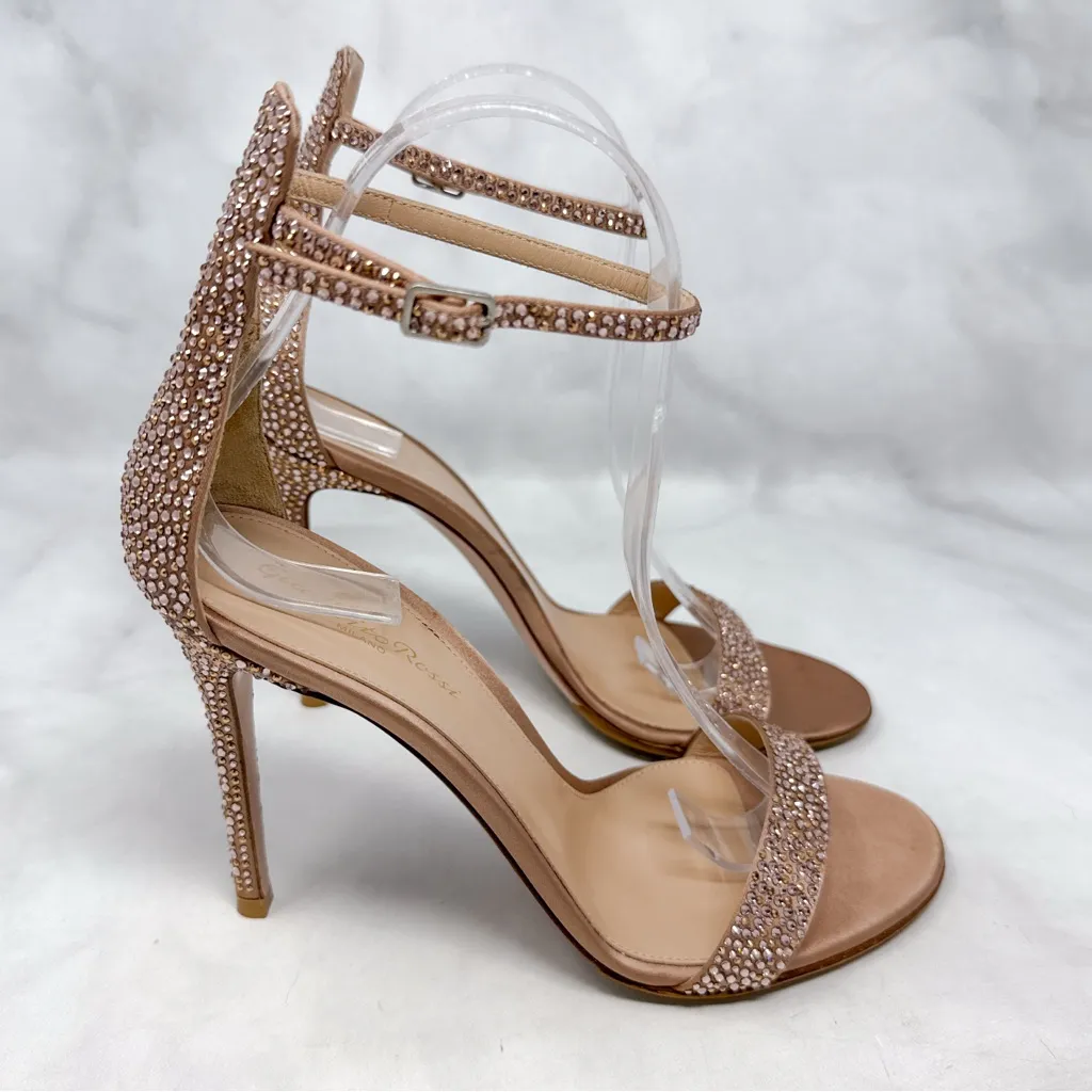 Gianvito Rossi Portofino Swarovski Crystal Rhinestone Sandal Heels Rose Gold 39 - Image 4