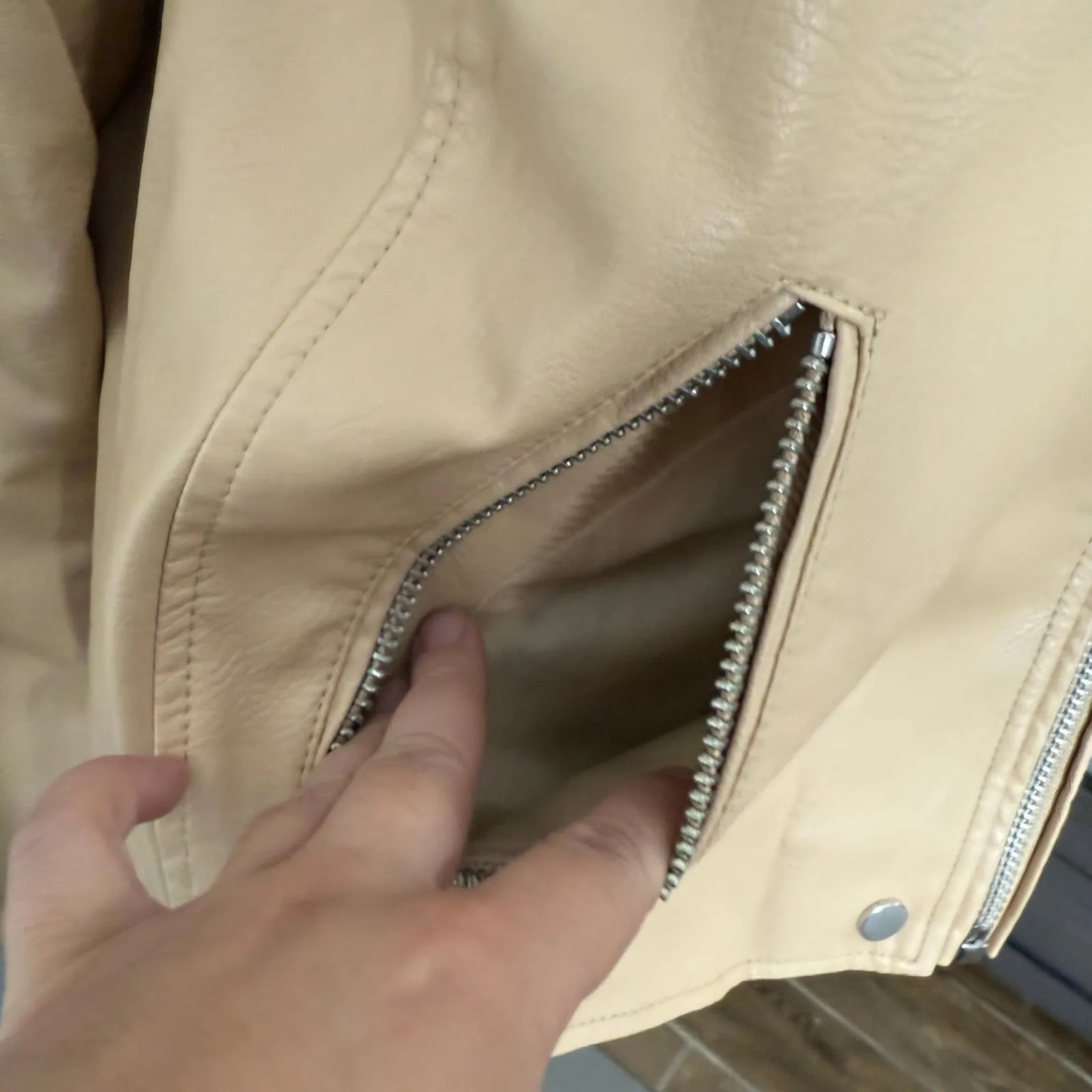 Anthropologie The Saige Faux-Leather Moto Jacket, Beige, L - Image 5