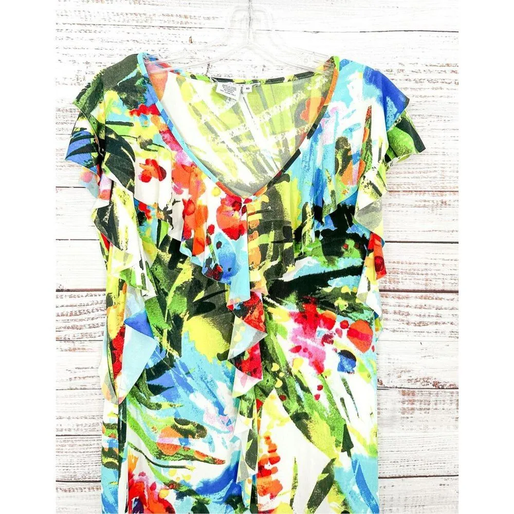 Maggy London Women's Abstract Flutter Sleeve Top Dress Multicolor Size 10 - Image 3