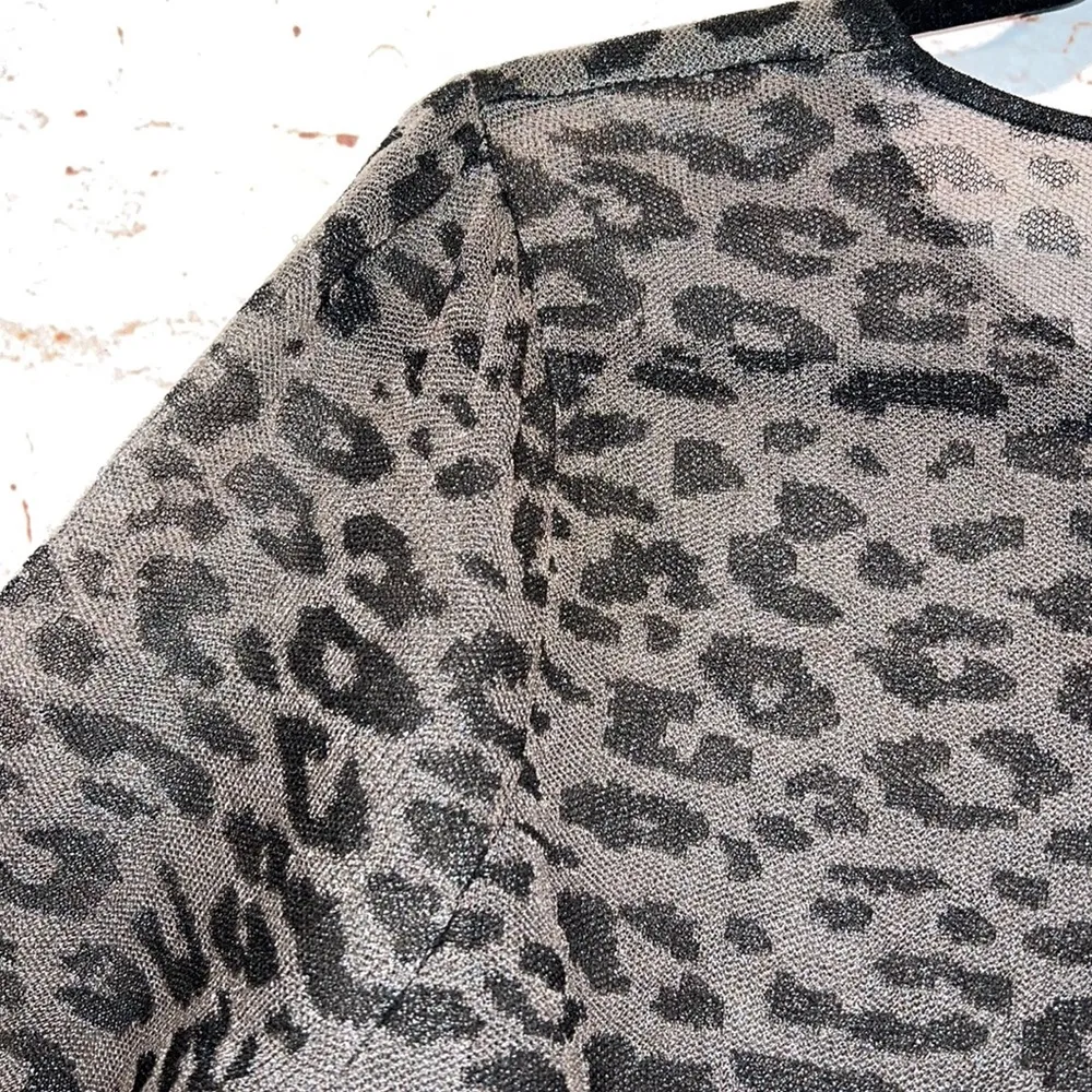 Zara Mesh leopard print sheer pullover Large cinched waist crew neck sweater - Image 7