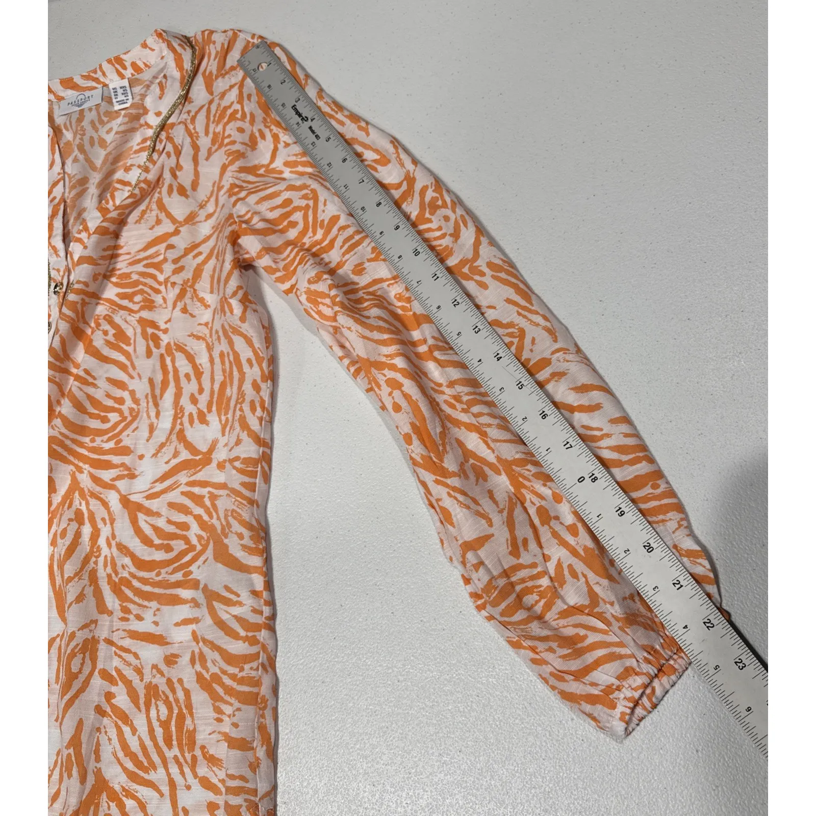 Susan Graver Passport Tangerine Twist Tunic Top Orange White Flowy Blouse Sz XXS - Image 8