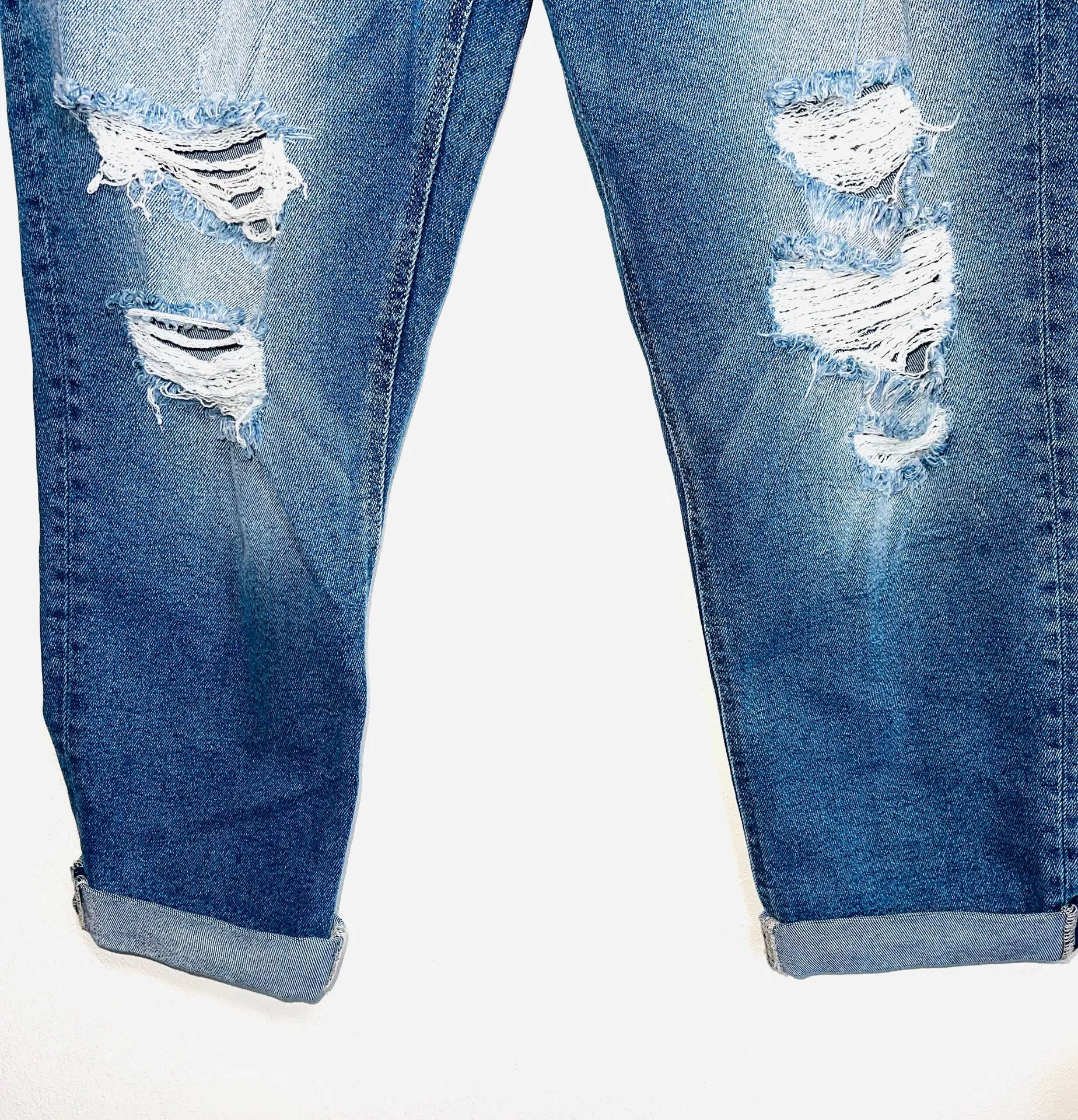 KanCan Medium Wash High Rise Ripped Cuffed Ankle Boyfriend Jeans - Image 5