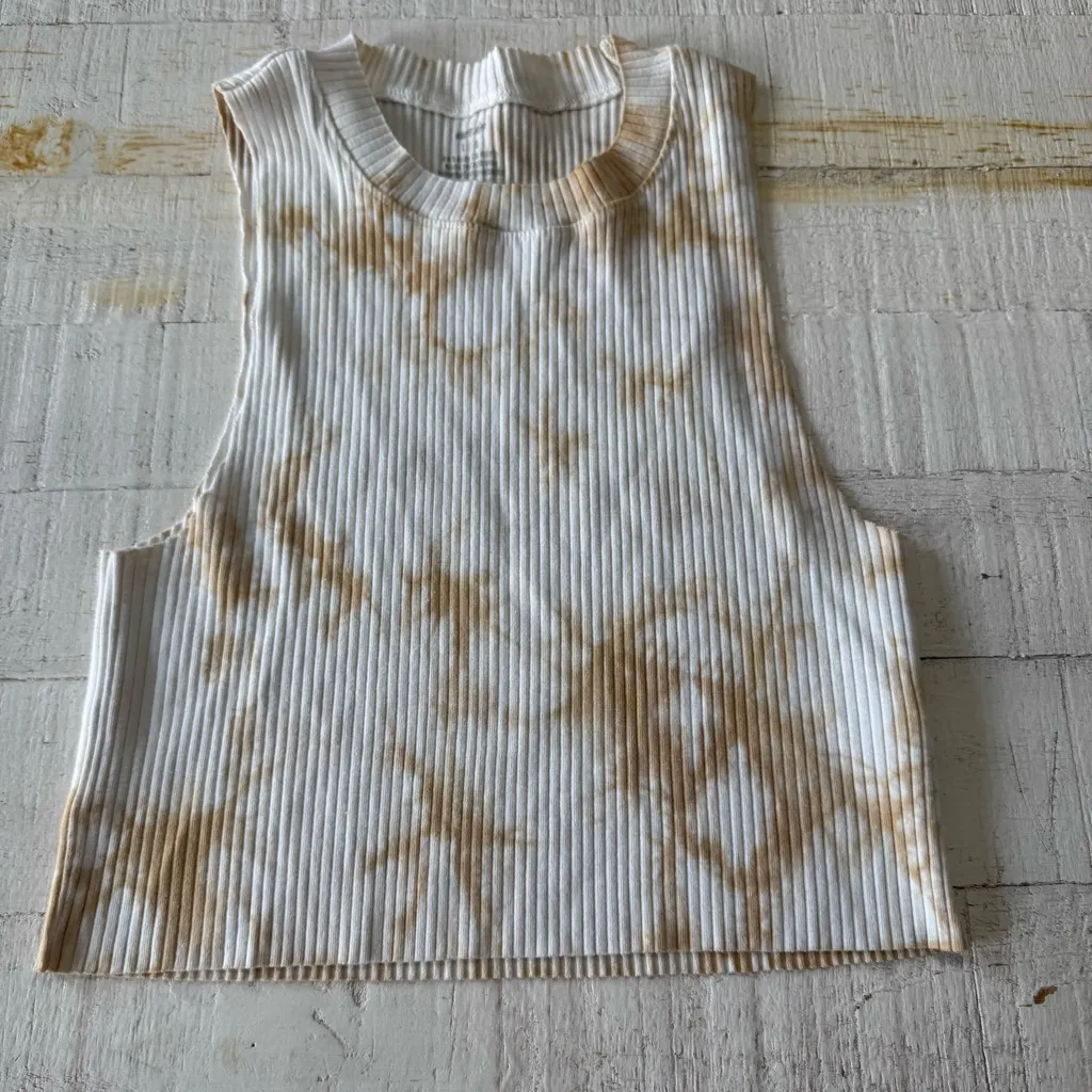 Aerie Rebel Cropped Tank size‎ Large Cream Beige Ribbed Stretch Crop Top - Image 3