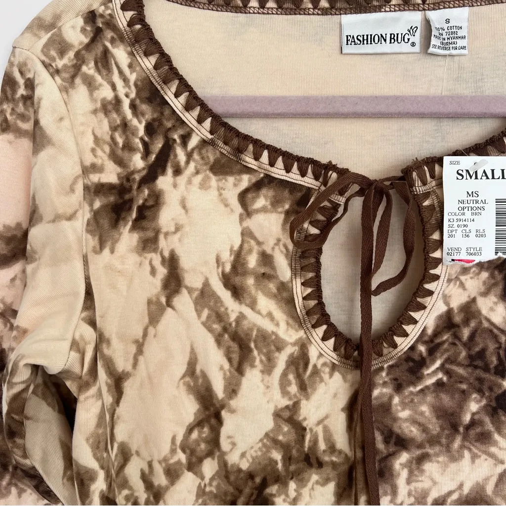 Vintage Y2K nwt old‎ stock tiedye bell sleeve tie top boho witchy whimsical goth Brown - Image 3