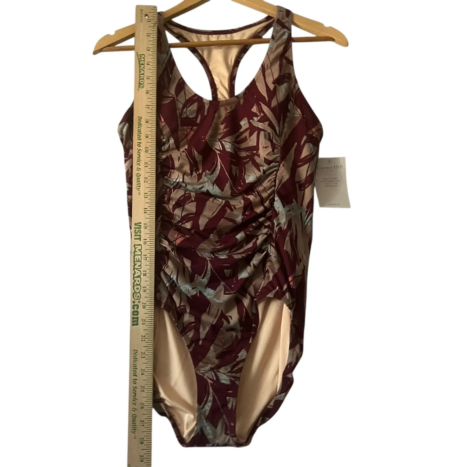 Garnet Hill Floral Print One Piece Swimsuit Ruched Sz 10 Burgundy Brown - Image 11