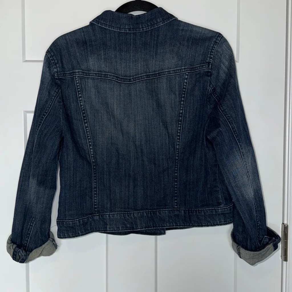 Elle Dark Wash Cuff Sleeve Denim Jacket - Image 2