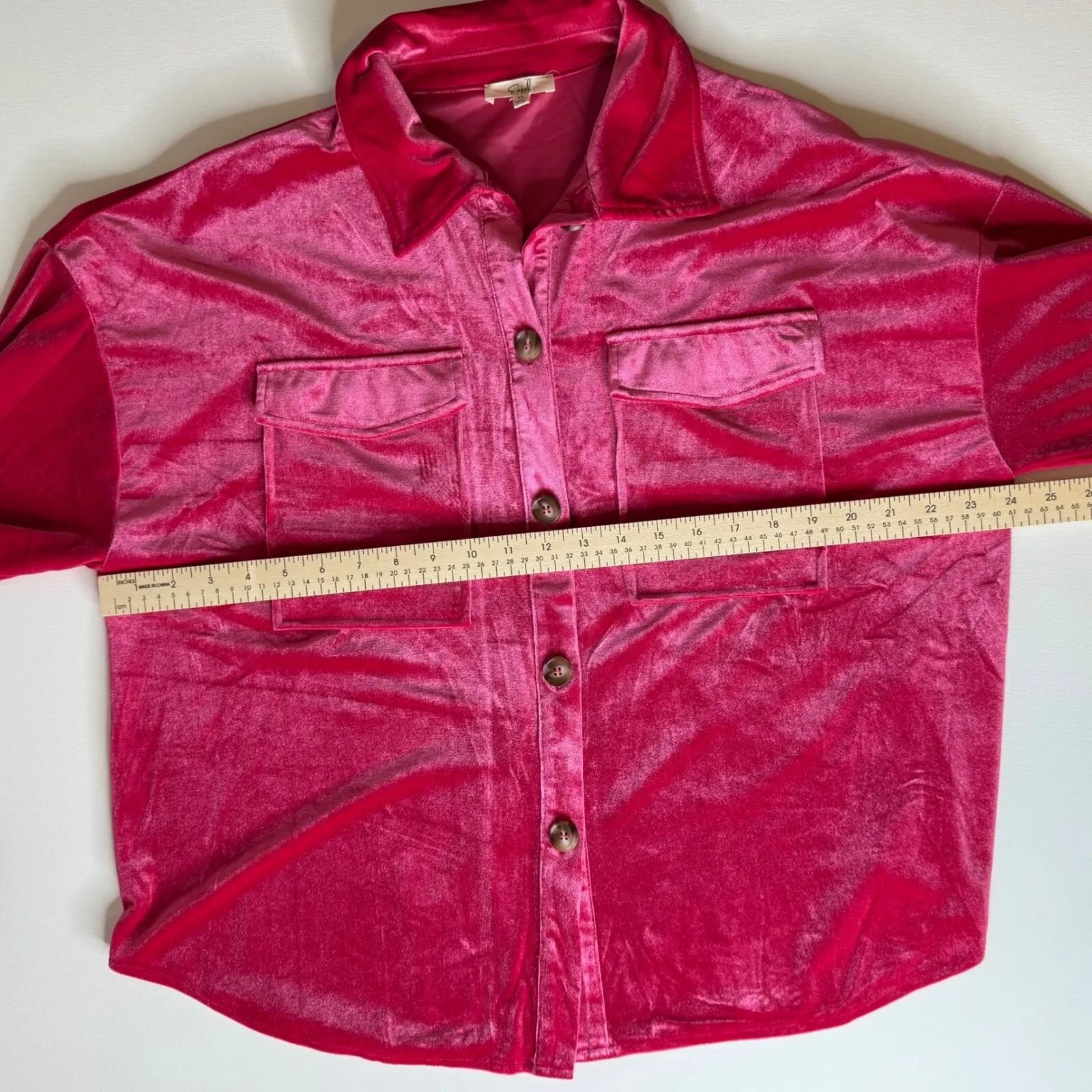 Easel Los Angeles Womens Pink Velvet Shirt Medium Button Down Oversized Colorful - Image 11